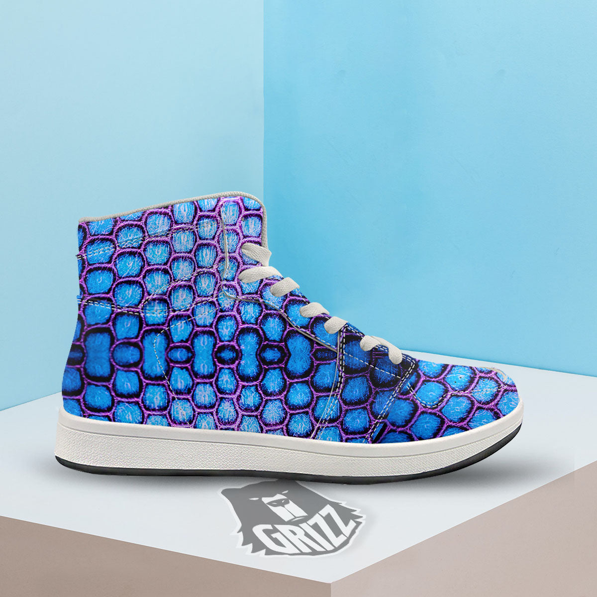 Snakeskin Blue And Purple Print Pattern High Top Sneakers-grizzshop