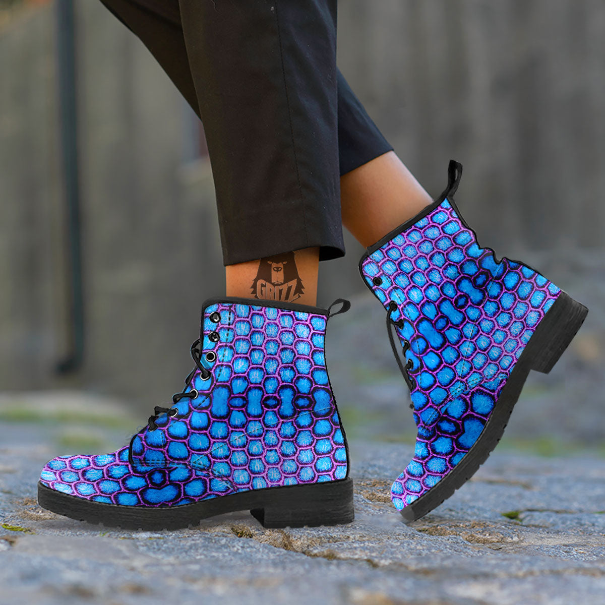 Snakeskin Blue And Purple Print Pattern Leather Boots-grizzshop