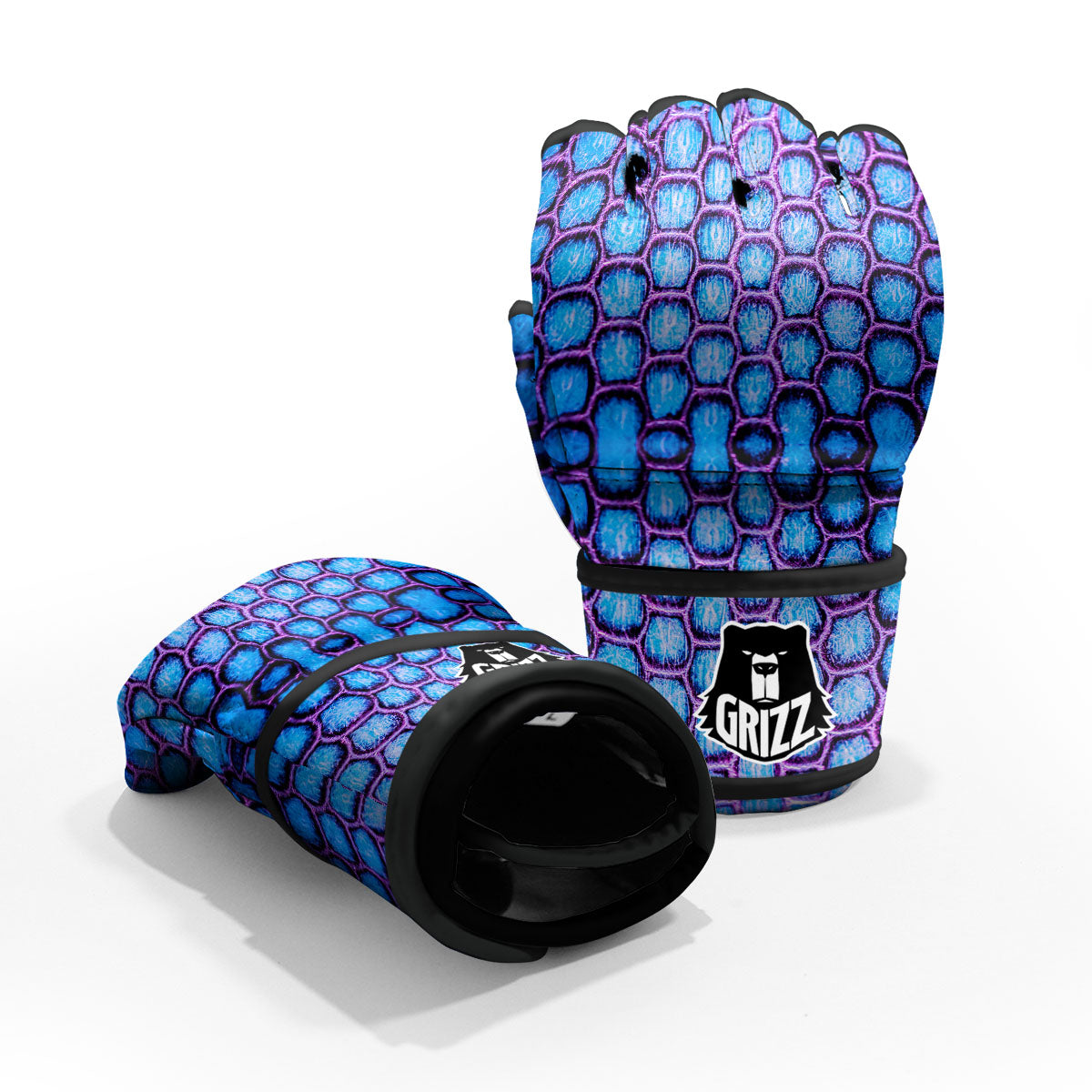 Snakeskin Blue And Purple Print Pattern MMA Gloves-grizzshop