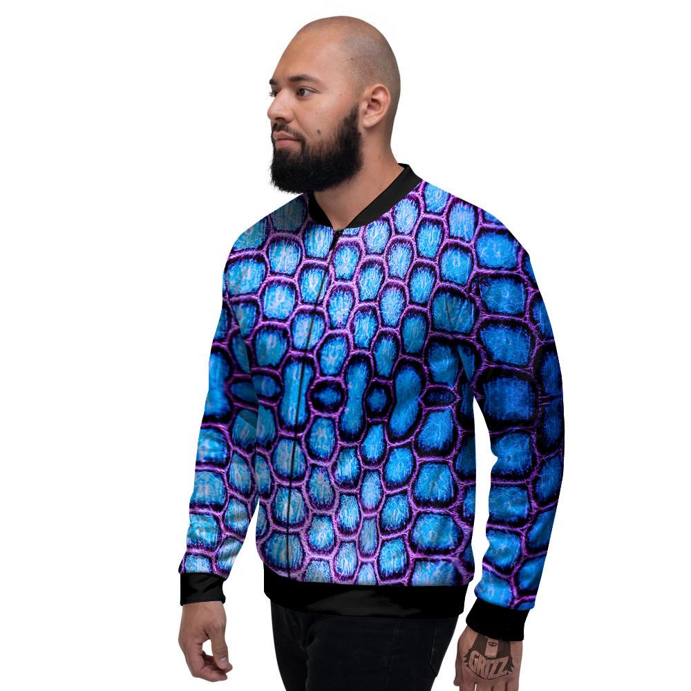 Snakeskin Blue And Purple Print Pattern Men's Bomber Jacket-grizzshop