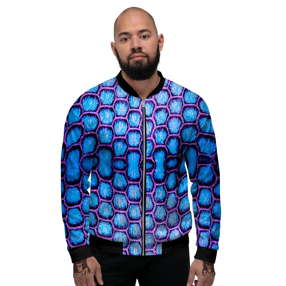 Snakeskin Blue And Purple Print Pattern Men's Bomber Jacket-grizzshop