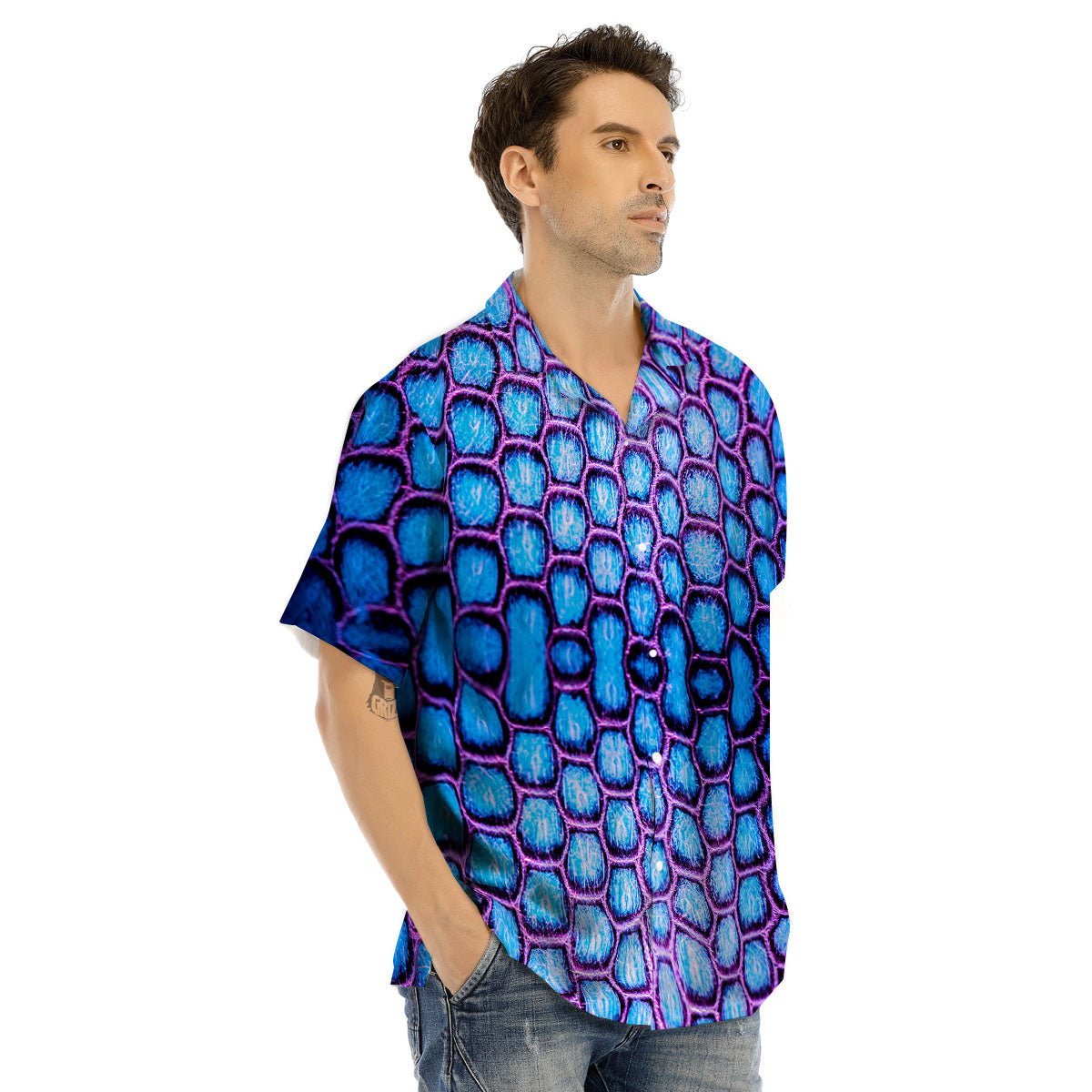 Snakeskin Blue And Purple Print Pattern Men's Hawaiian Shirt-grizzshop