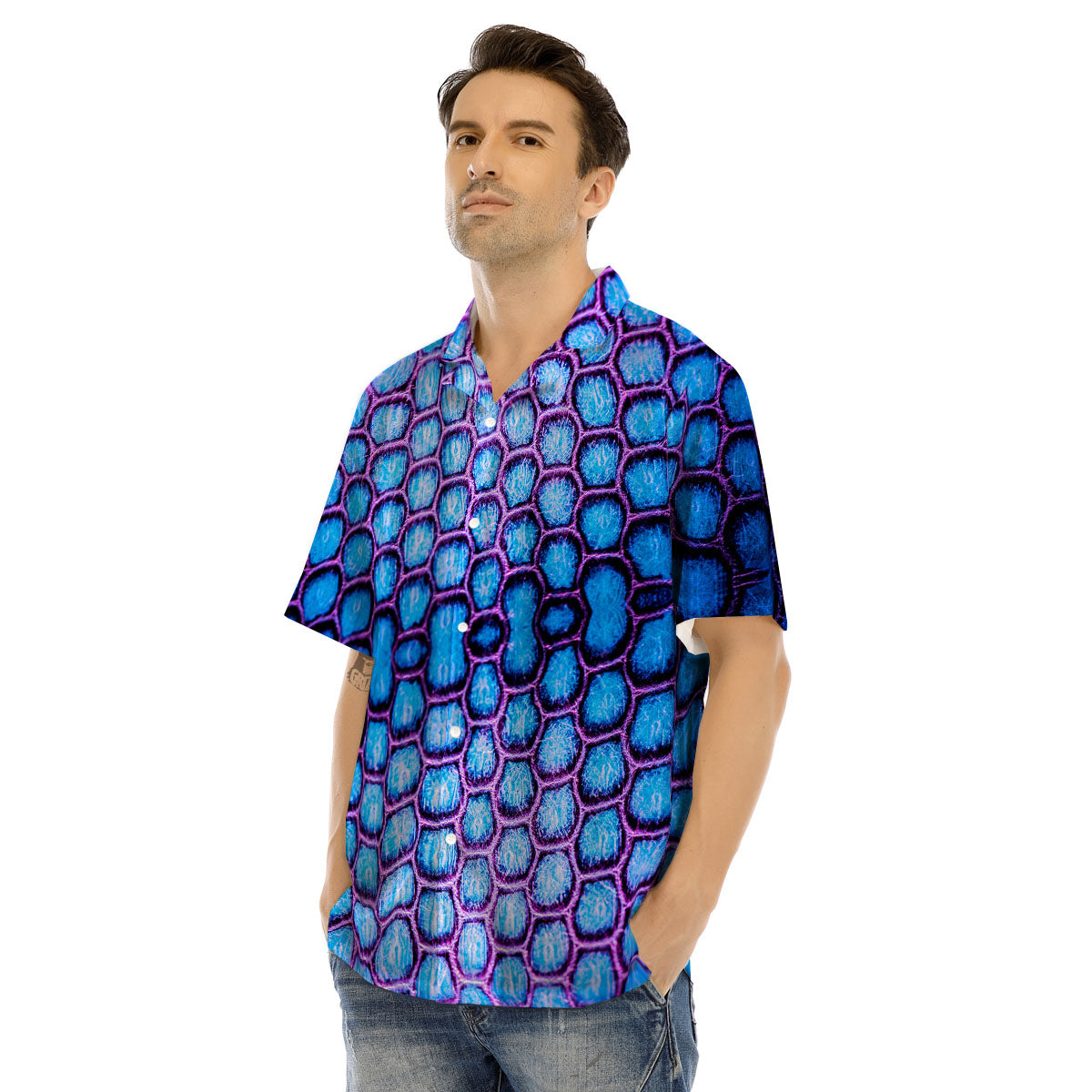 Snakeskin Blue And Purple Print Pattern Men's Hawaiian Shirt-grizzshop