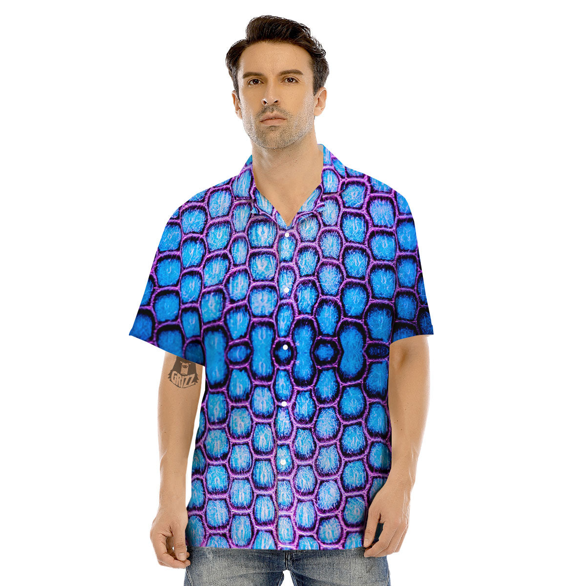 Snakeskin Blue And Purple Print Pattern Men's Hawaiian Shirt-grizzshop