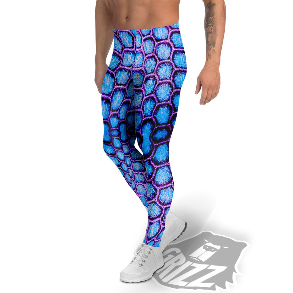 Snakeskin Blue And Purple Print Pattern Men's Leggings-grizzshop