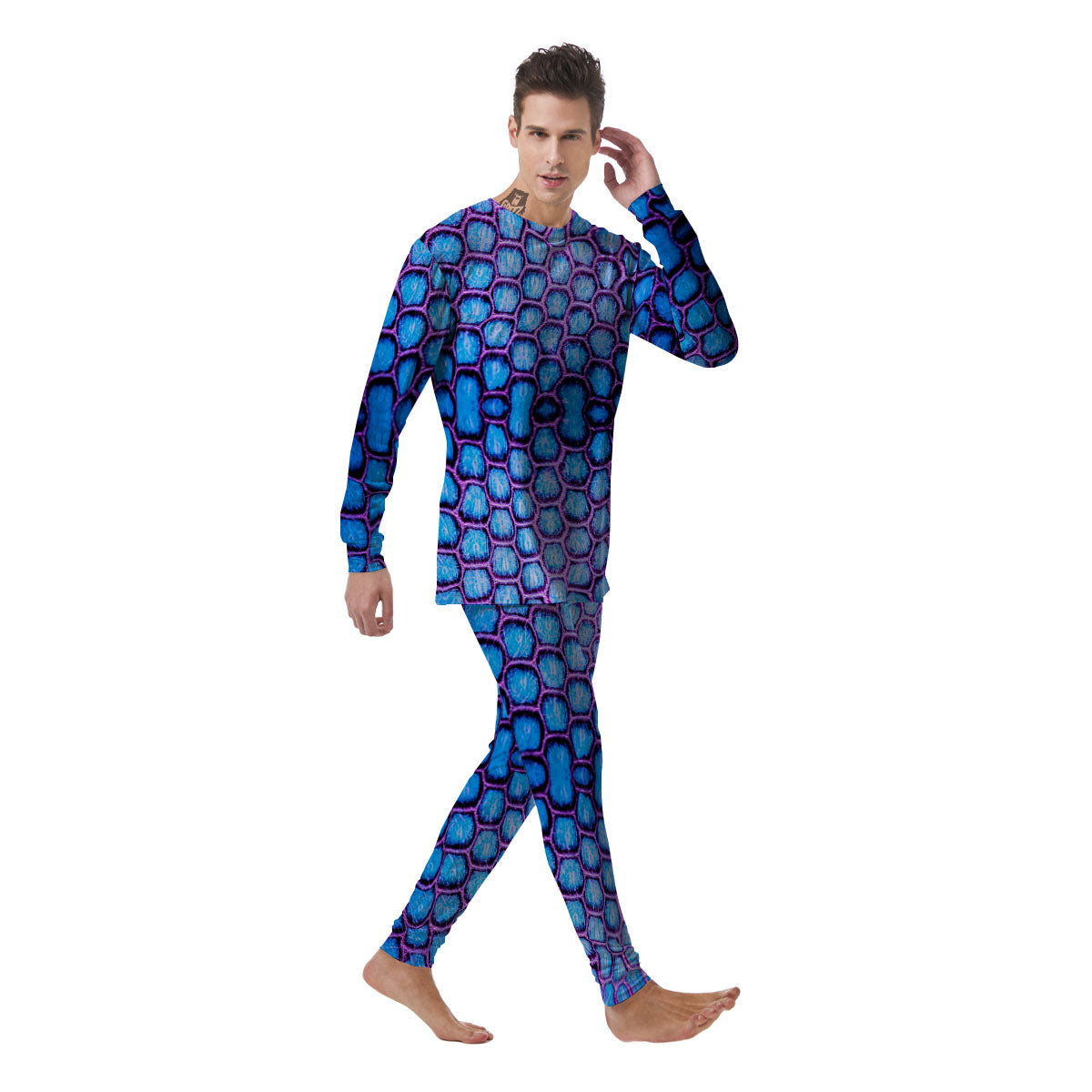 Snakeskin Blue And Purple Print Pattern Men's Pajamas-grizzshop