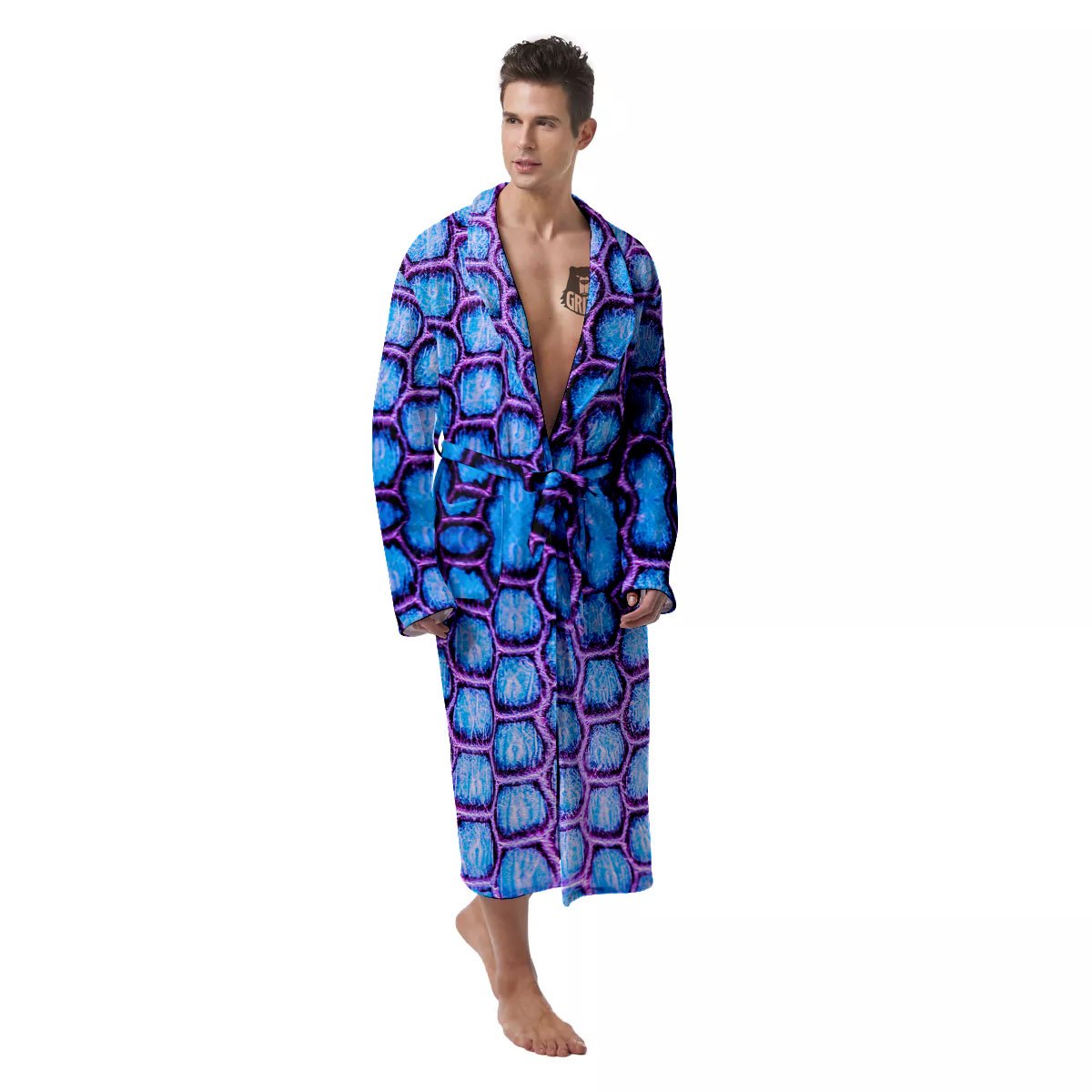 Snakeskin Blue And Purple Print Pattern Men's Robe-grizzshop