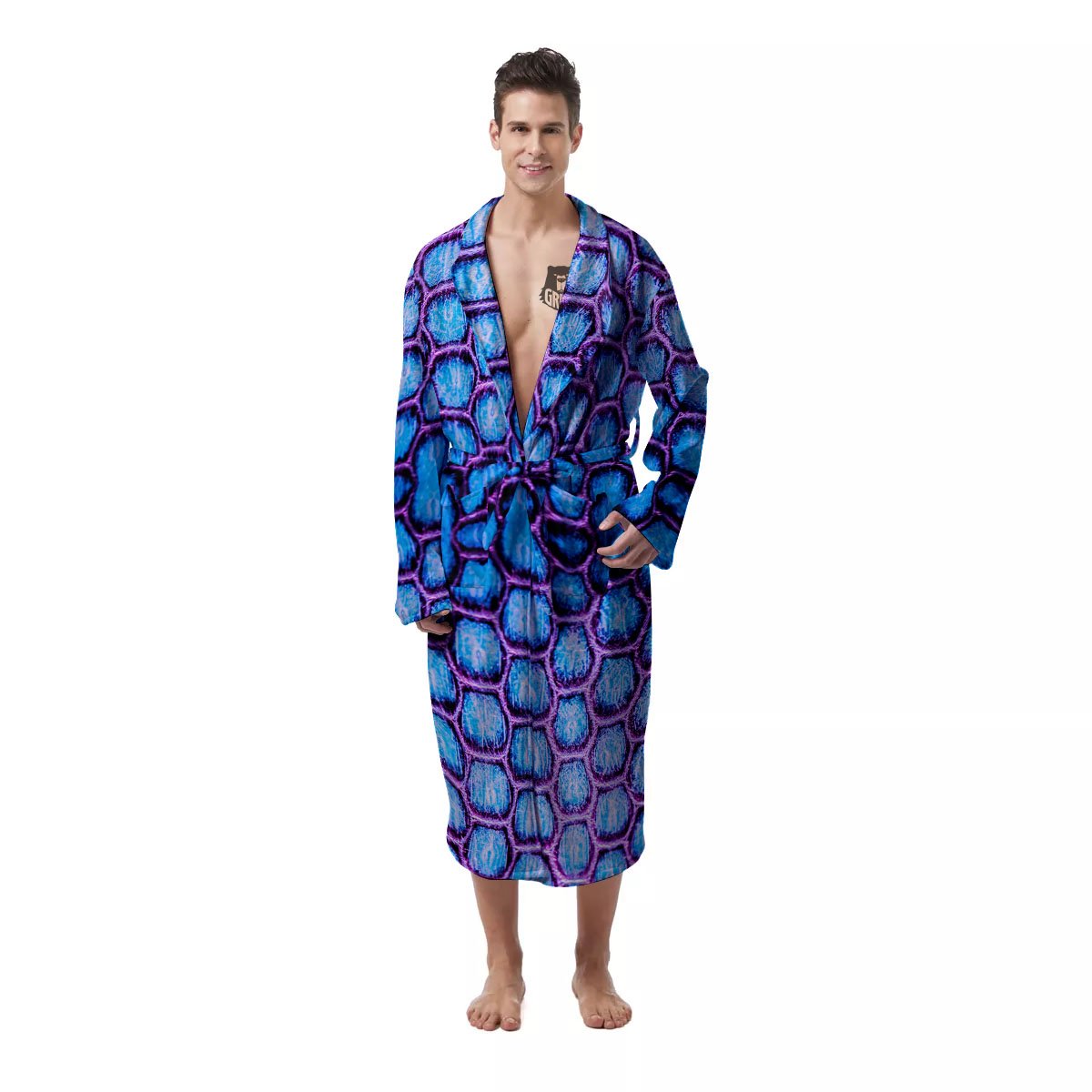 Snakeskin Blue And Purple Print Pattern Men's Robe-grizzshop