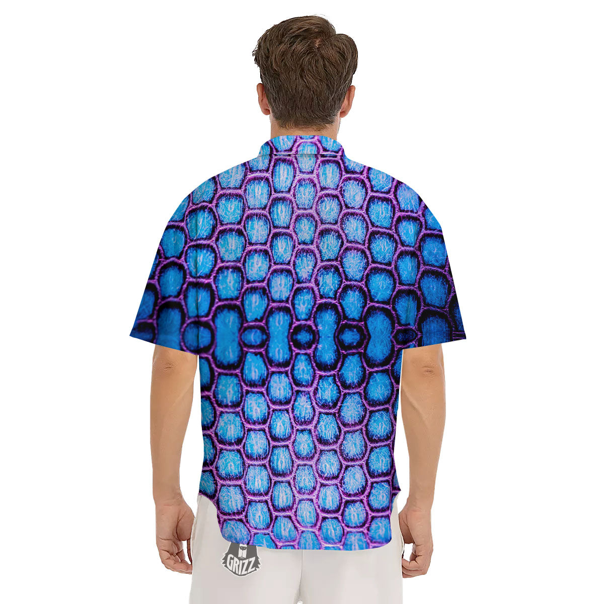 Snakeskin Blue And Purple Print Pattern Men's Short Sleeve Shirts-grizzshop