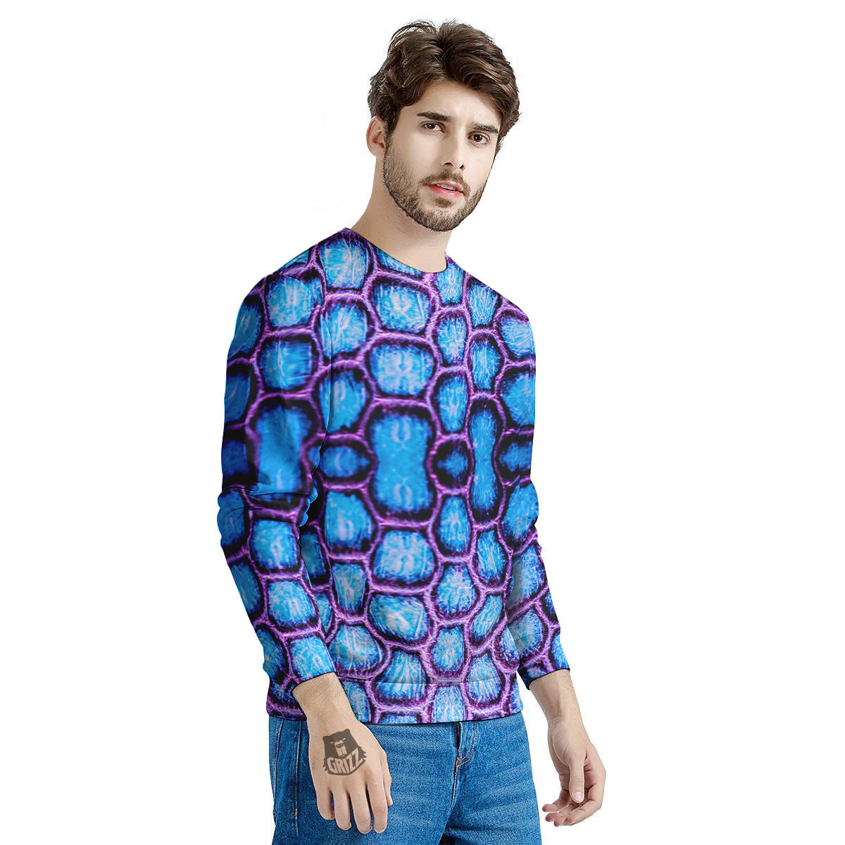 Snakeskin Blue And Purple Print Pattern Men's Sweatshirt-grizzshop