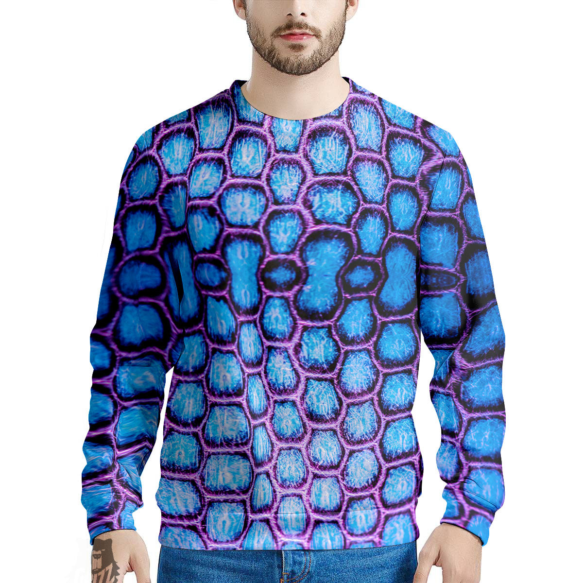 Snakeskin Blue And Purple Print Pattern Men's Sweatshirt-grizzshop