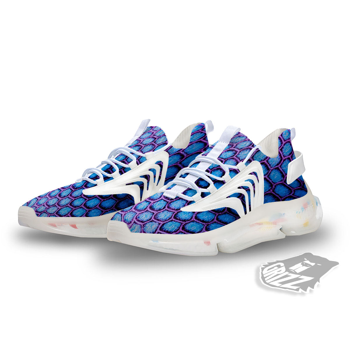 Snakeskin Blue And Purple Print Pattern White Gym Shoes-grizzshop