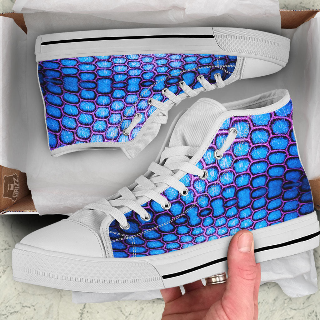 Snakeskin Blue And Purple Print Pattern White High Top Shoes-grizzshop