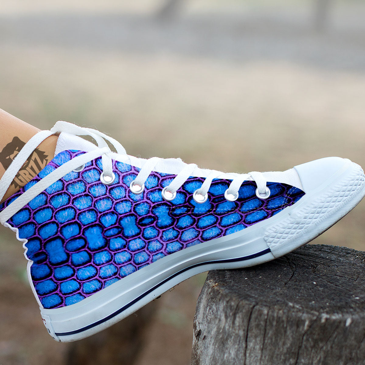 Snakeskin Blue And Purple Print Pattern White High Top Shoes-grizzshop