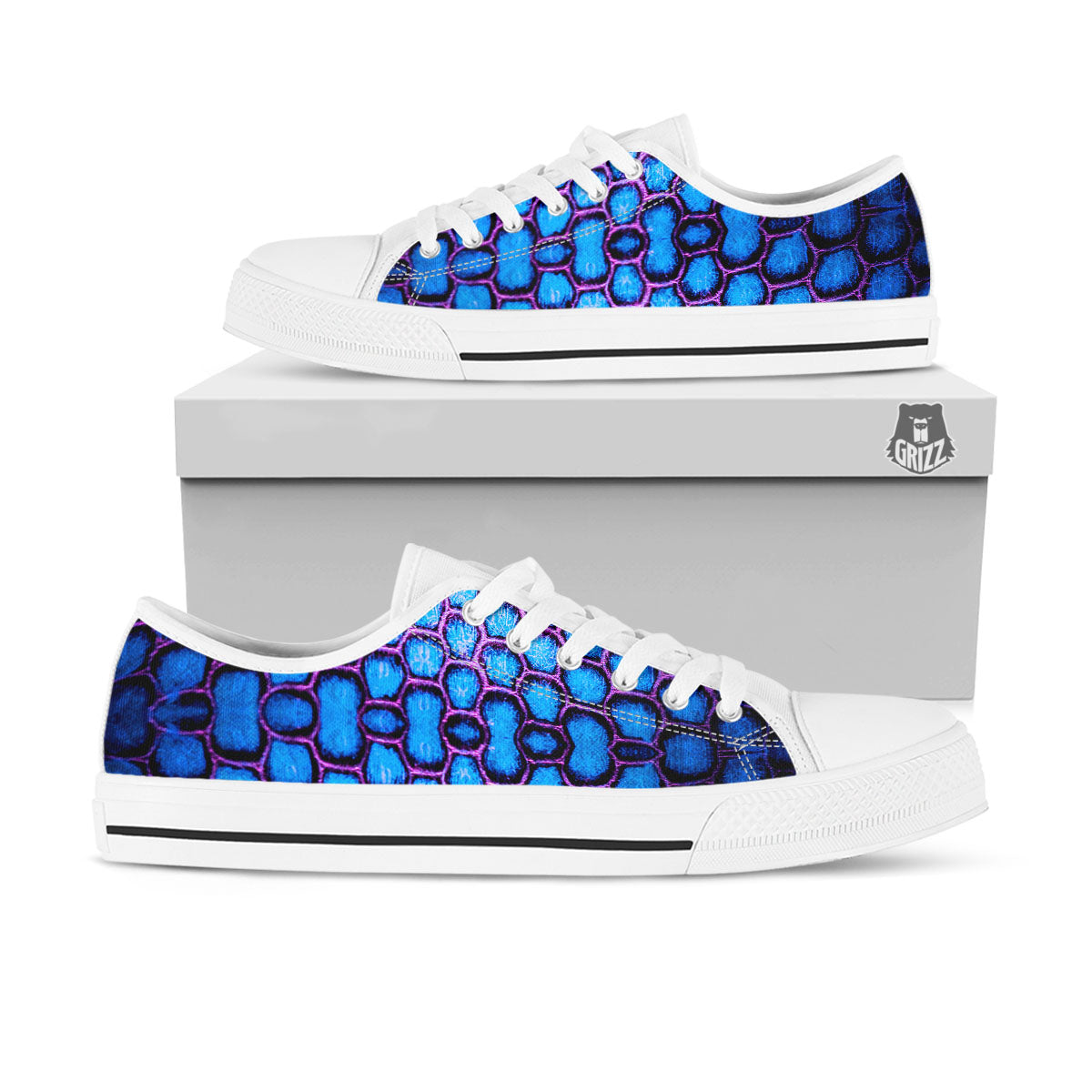 Snakeskin Blue And Purple Print Pattern White Low Top Shoes-grizzshop
