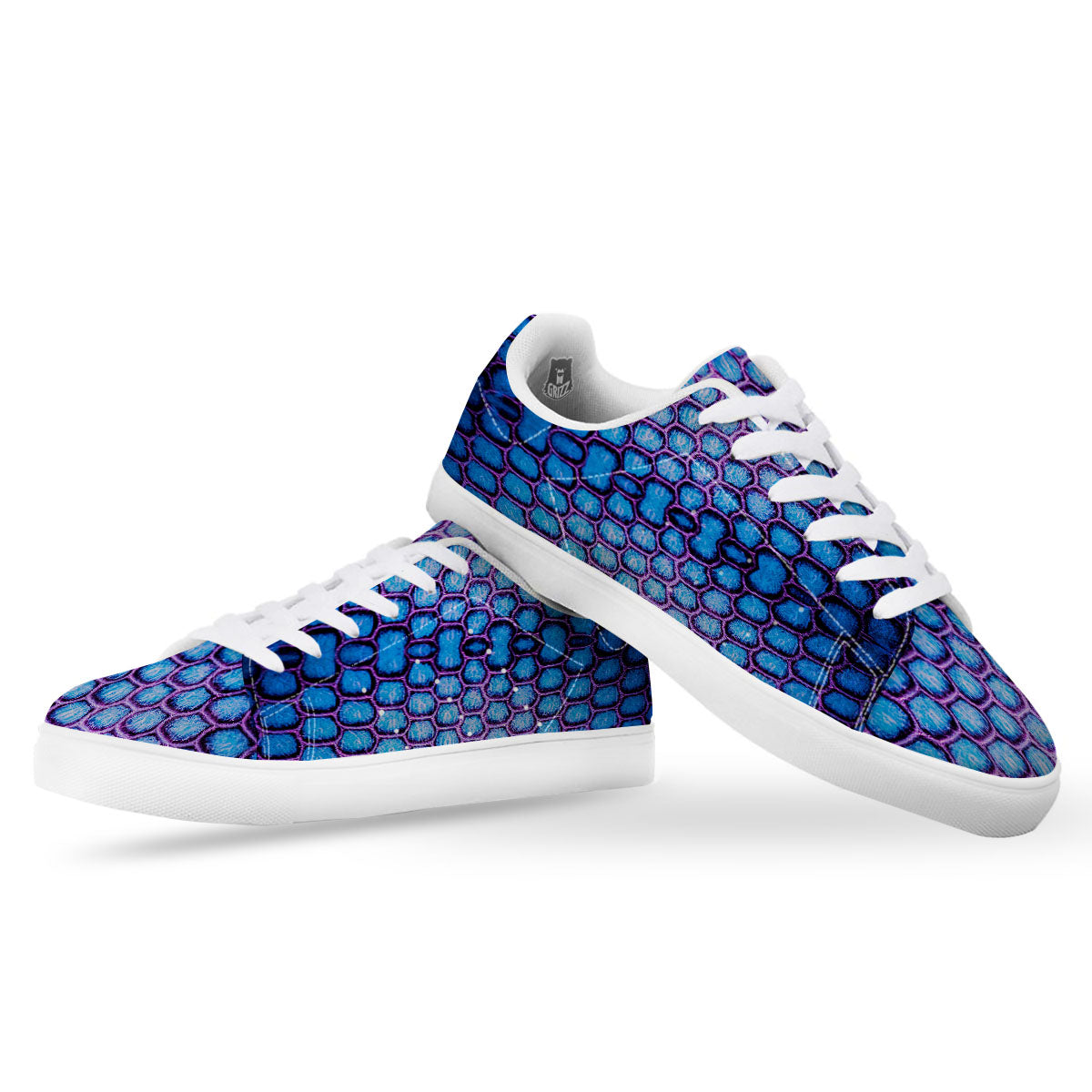 Snakeskin Blue And Purple Print Pattern White Low Top Sneakers-grizzshop