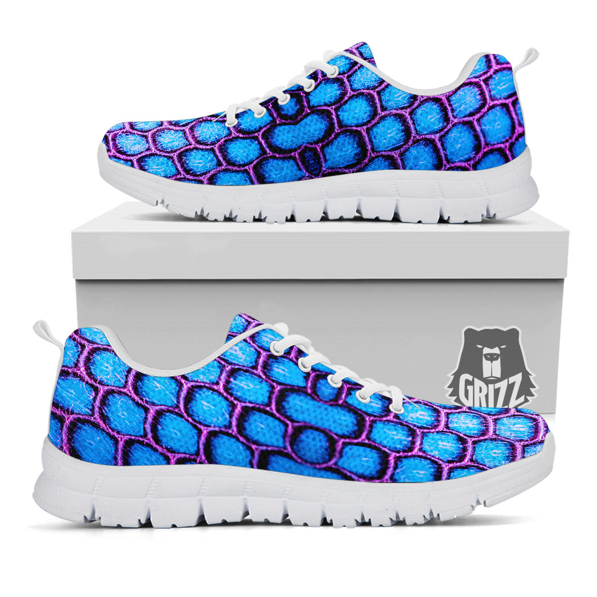 Snakeskin Blue And Purple Print Pattern White Sneaker-grizzshop