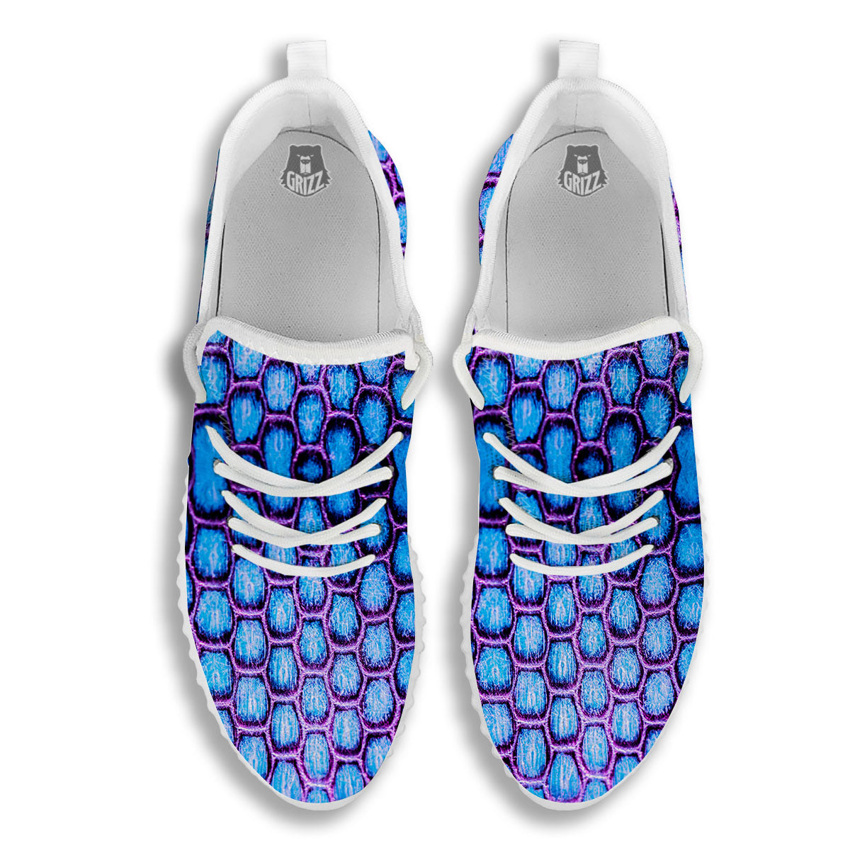 Snakeskin Blue And Purple Print Pattern White Walking Shoes-grizzshop