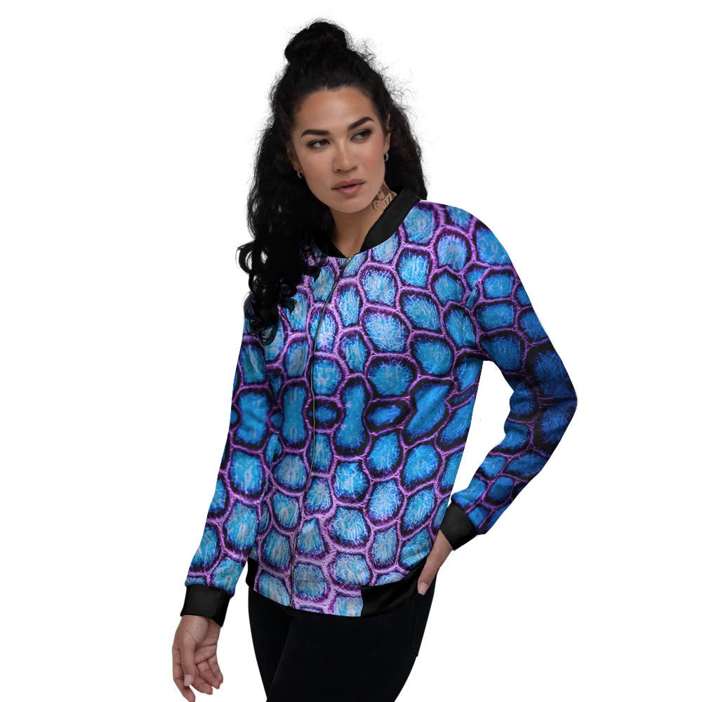 Snakeskin Blue And Purple Print Pattern Women's Bomber Jacket-grizzshop