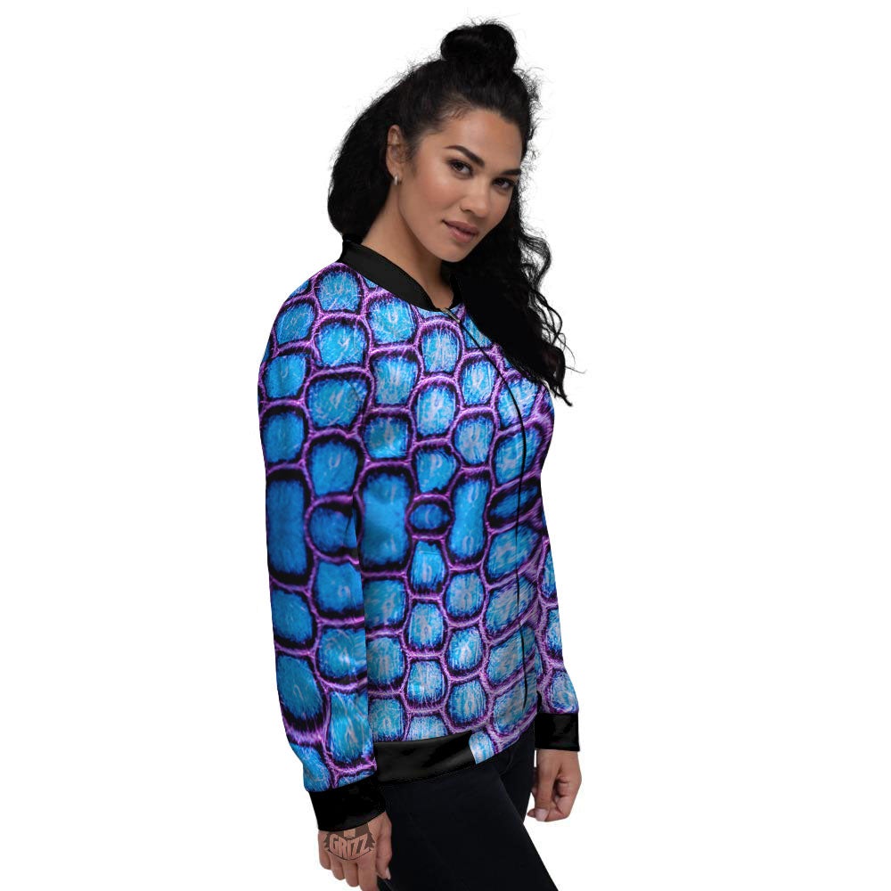 Snakeskin Blue And Purple Print Pattern Women's Bomber Jacket-grizzshop