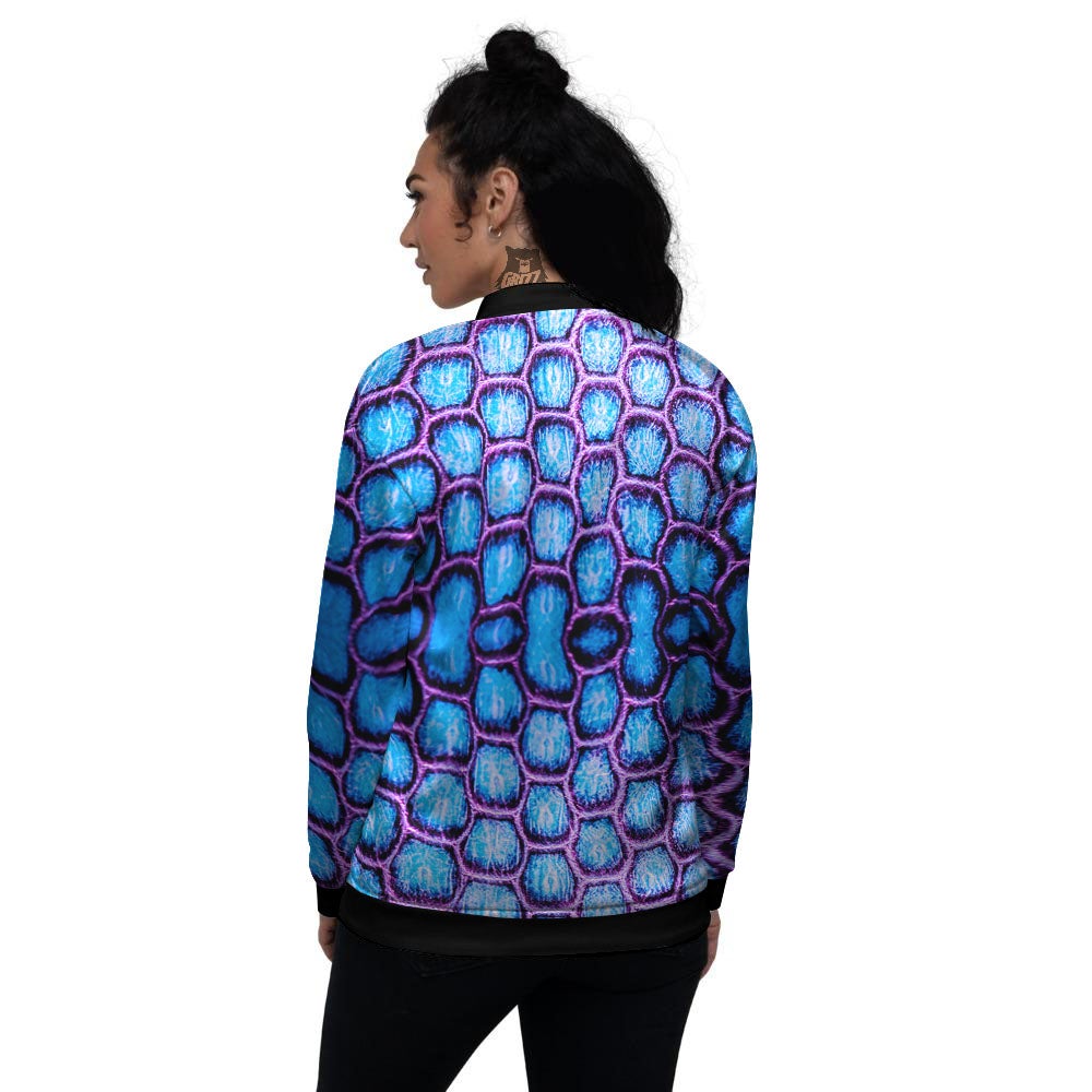 Snakeskin Blue And Purple Print Pattern Women's Bomber Jacket-grizzshop
