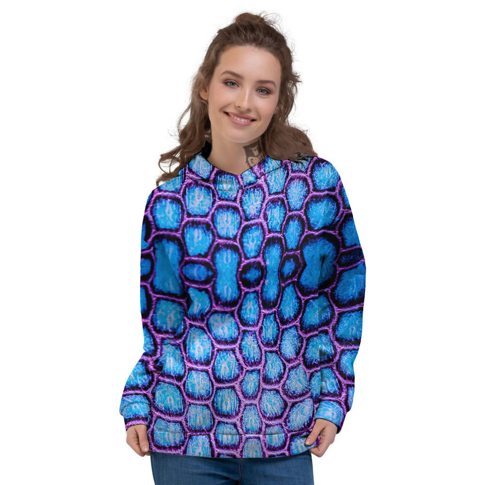 Snakeskin Blue And Purple Print Pattern Women's Hoodie-grizzshop