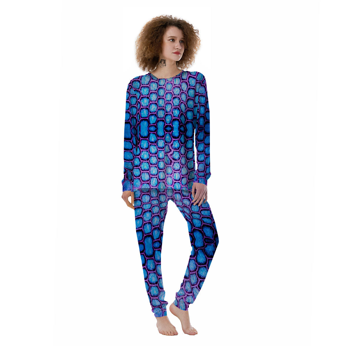 Snakeskin Blue And Purple Print Pattern Women's Pajamas-grizzshop