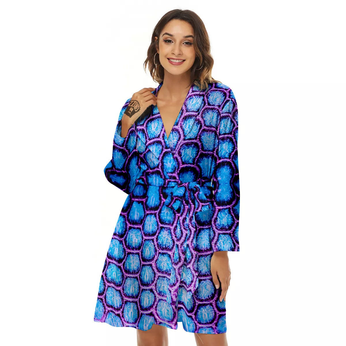Snakeskin Blue And Purple Print Pattern Women's Robe-grizzshop
