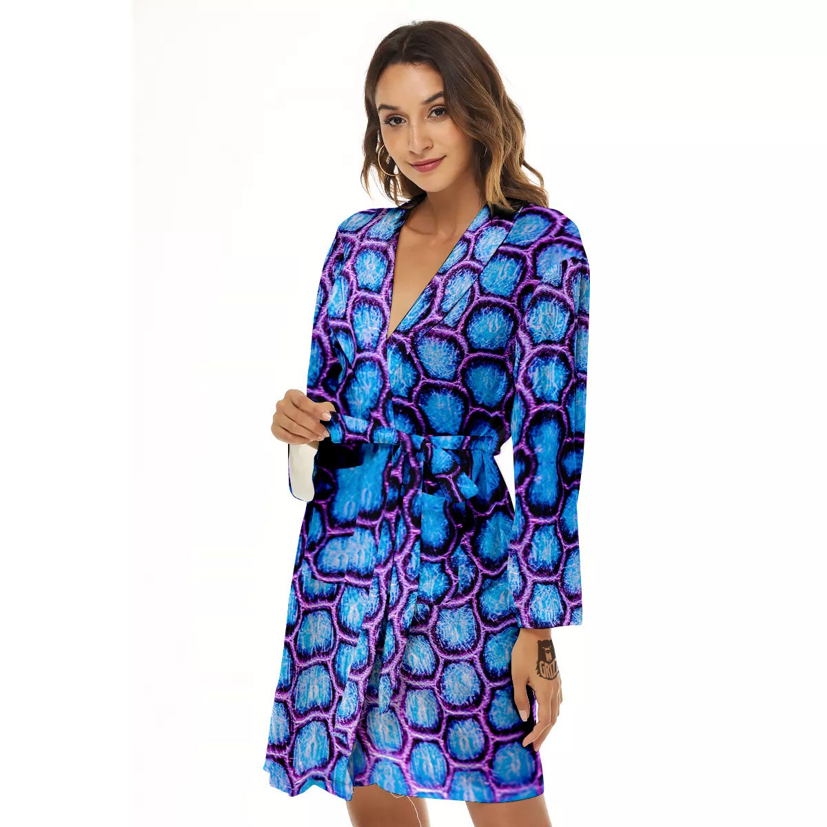 Snakeskin Blue And Purple Print Pattern Women's Robe-grizzshop