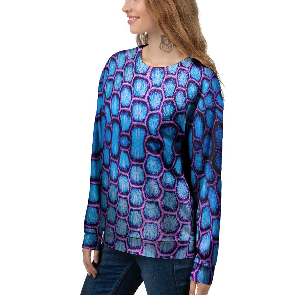 Snakeskin Blue And Purple Print Pattern Women's Sweatshirt-grizzshop