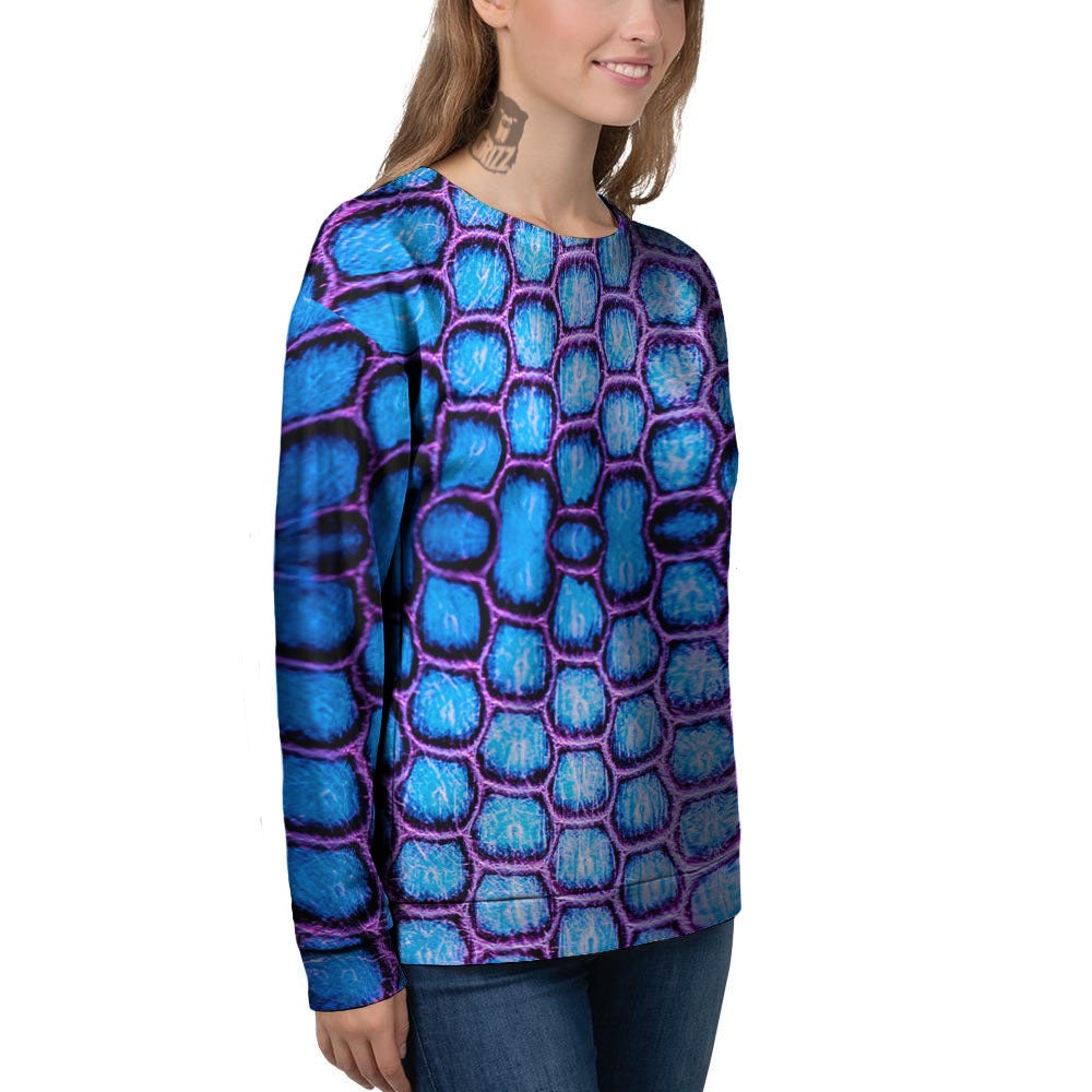 Snakeskin Blue And Purple Print Pattern Women's Sweatshirt-grizzshop