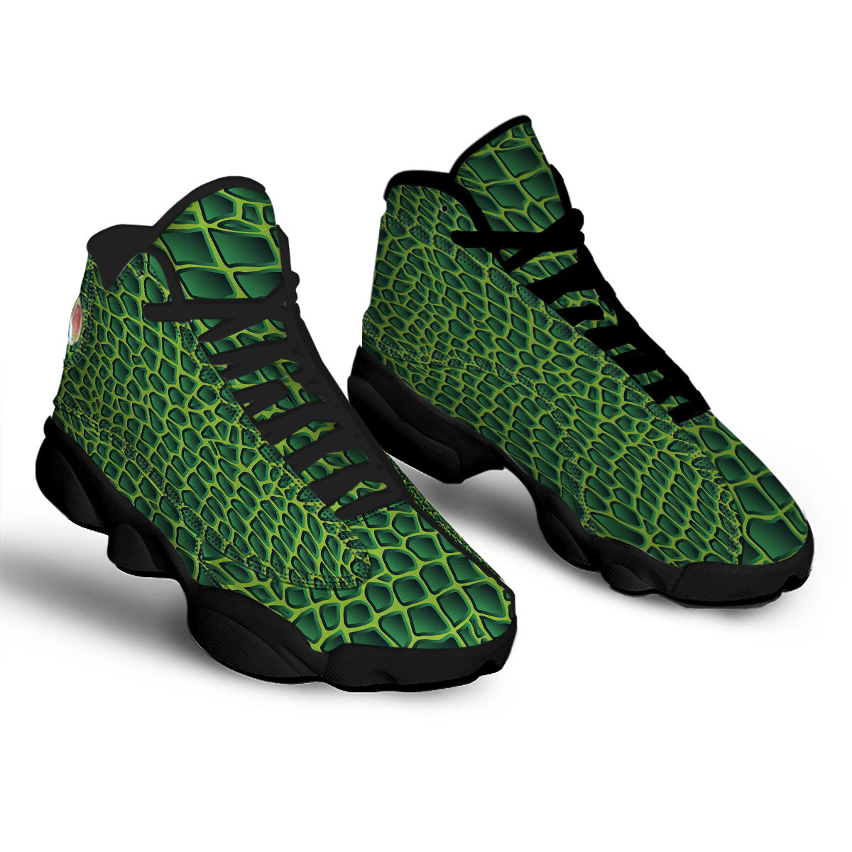 Snakeskin Green Print Black Basketball Shoes-grizzshop