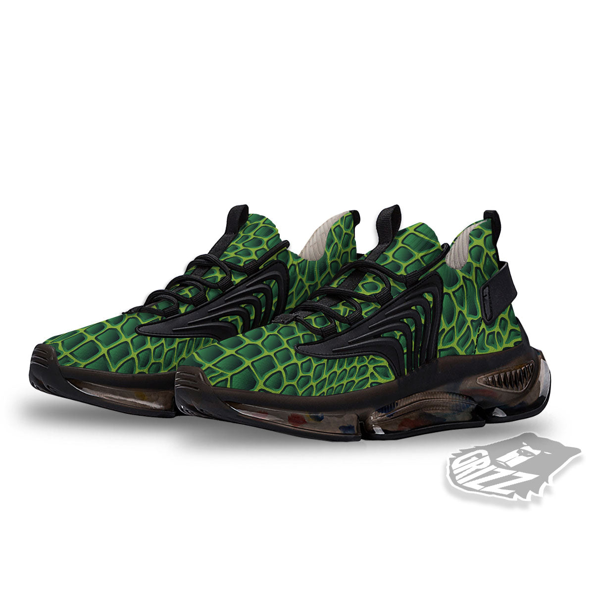 Snakeskin Green Print Black Gym Shoes-grizzshop