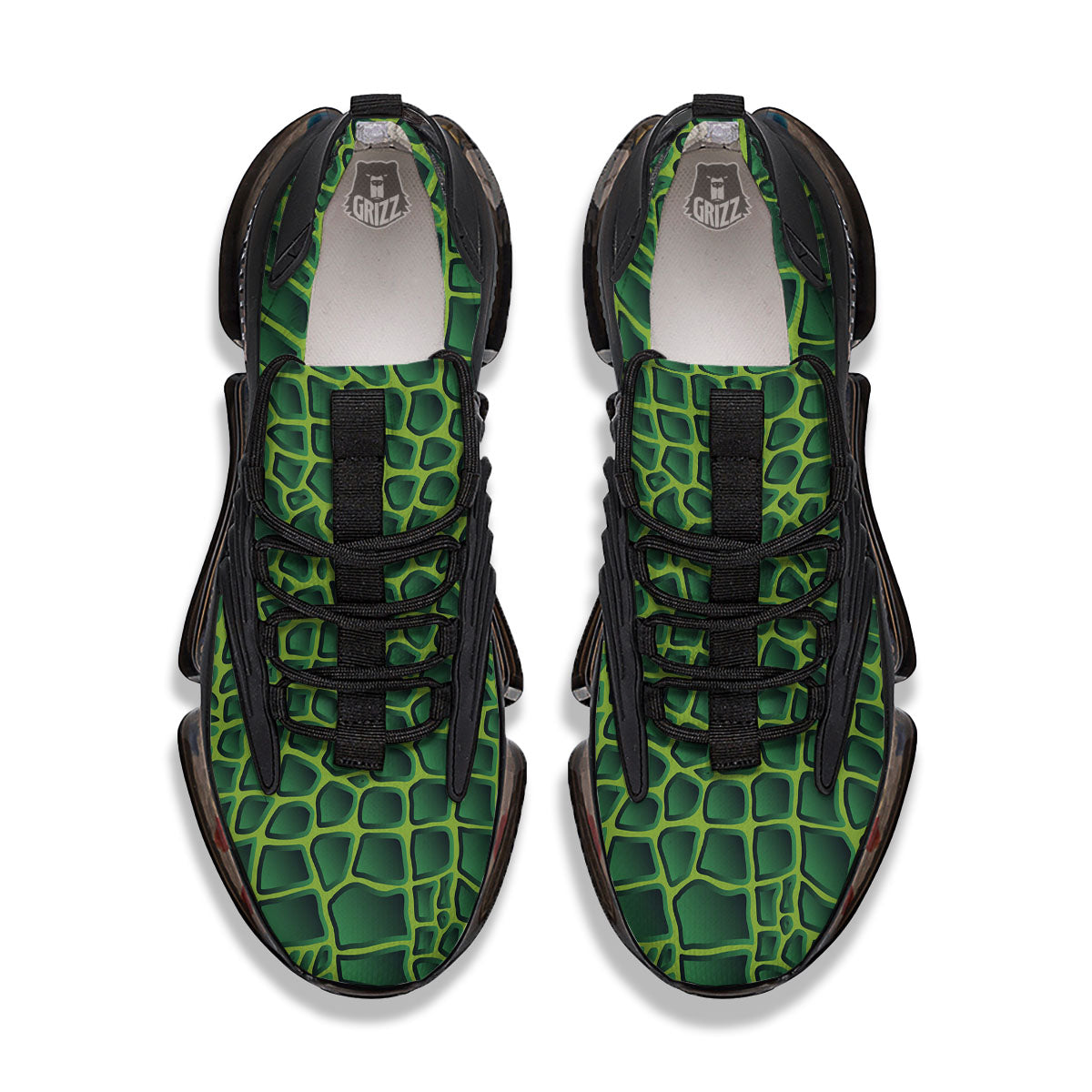 Snakeskin Green Print Black Gym Shoes-grizzshop