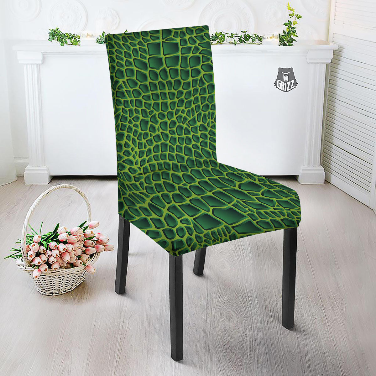 Snakeskin Green Print Dining Chair Slipcover-grizzshop