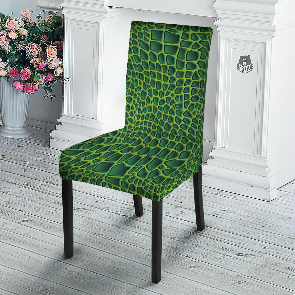 Snakeskin Green Print Dining Chair Slipcover-grizzshop