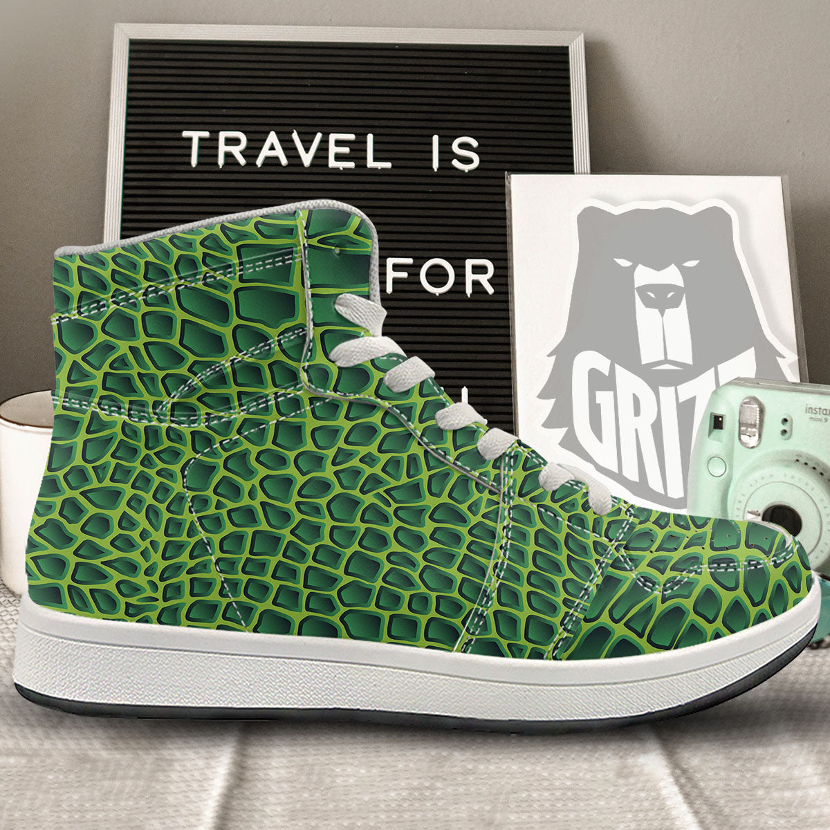 Snakeskin Green Print High Top Sneakers-grizzshop