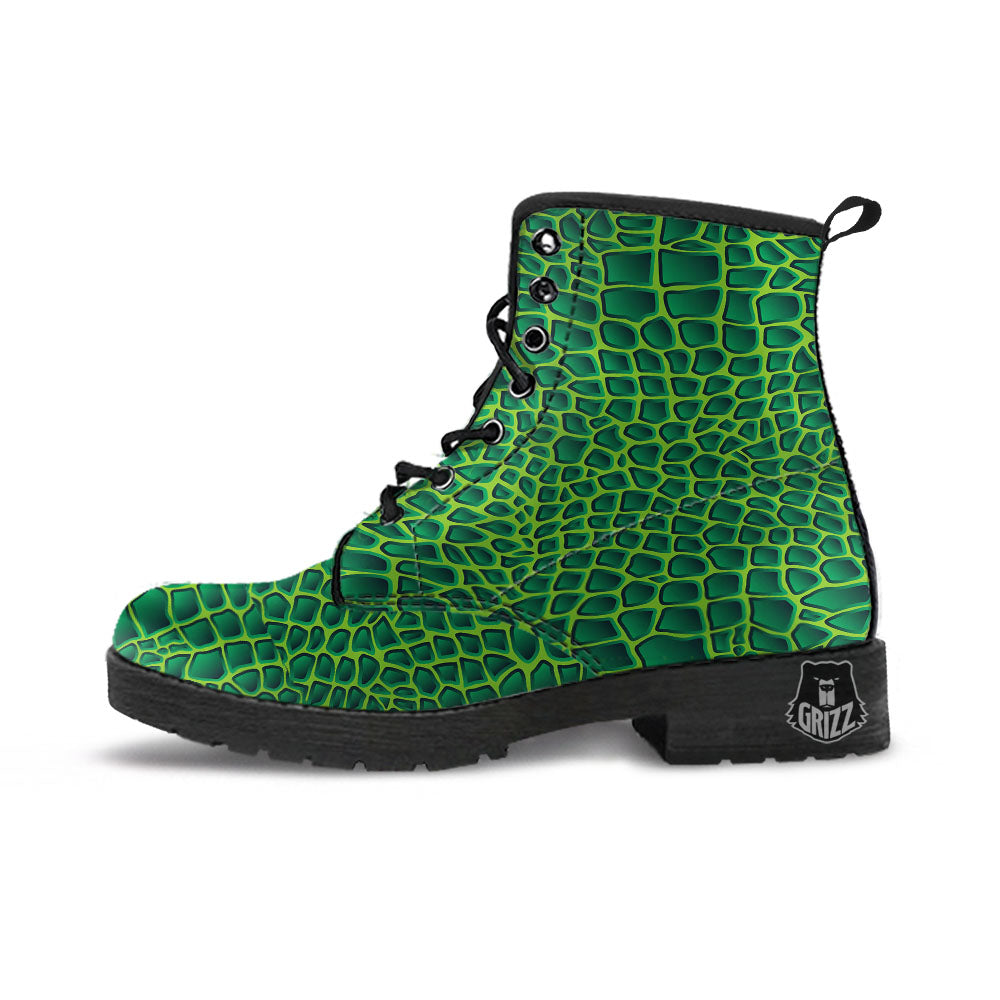 Snakeskin Green Print Leather Boots-grizzshop