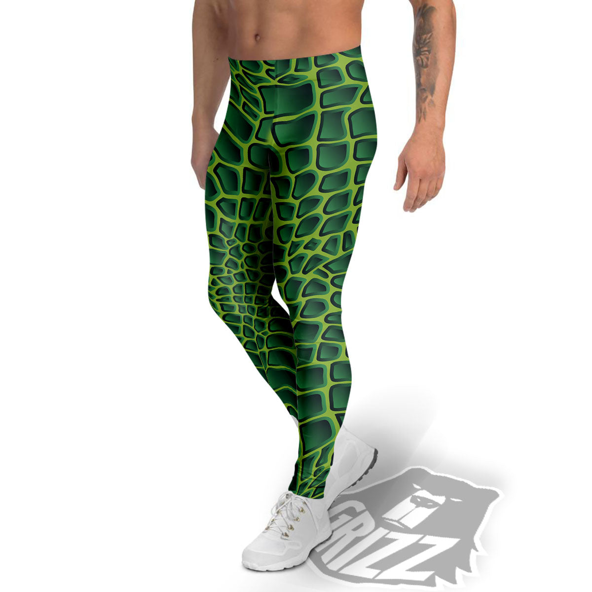 Snakeskin Green Print Men's Leggings-grizzshop