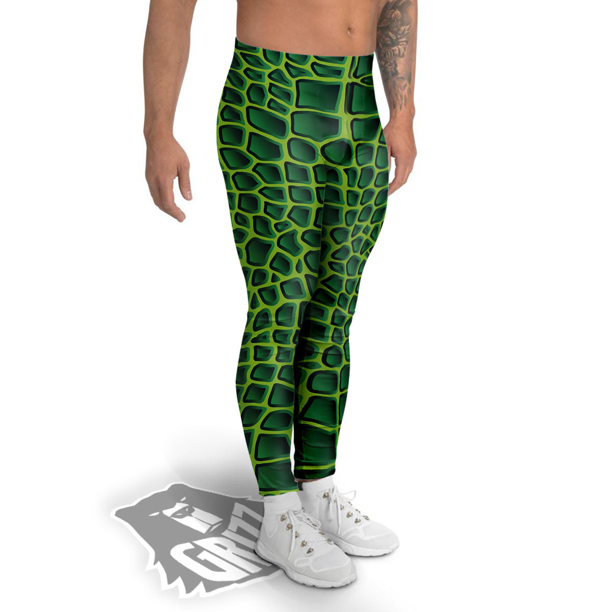 Snakeskin Green Print Men's Leggings-grizzshop