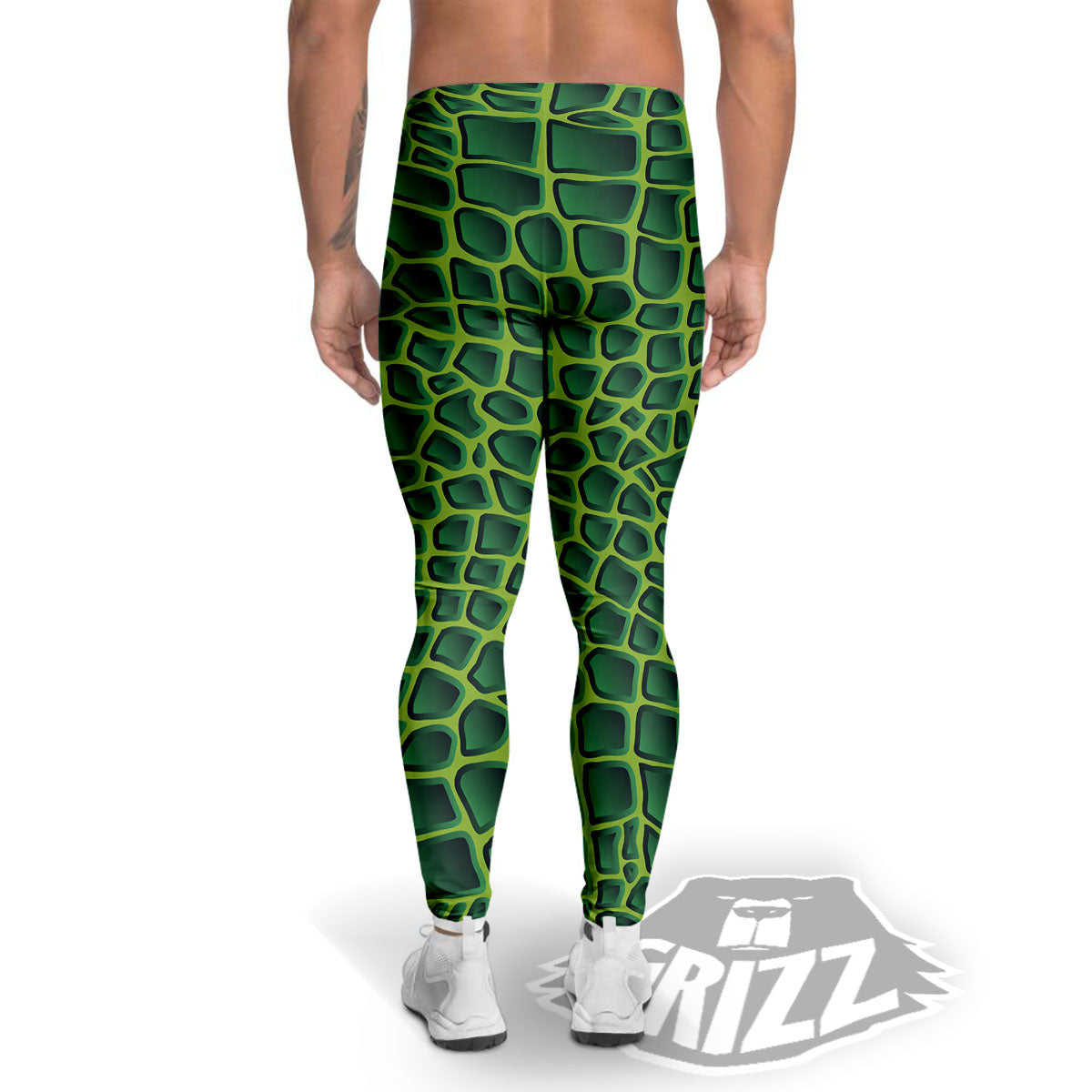 Snakeskin Green Print Men's Leggings-grizzshop