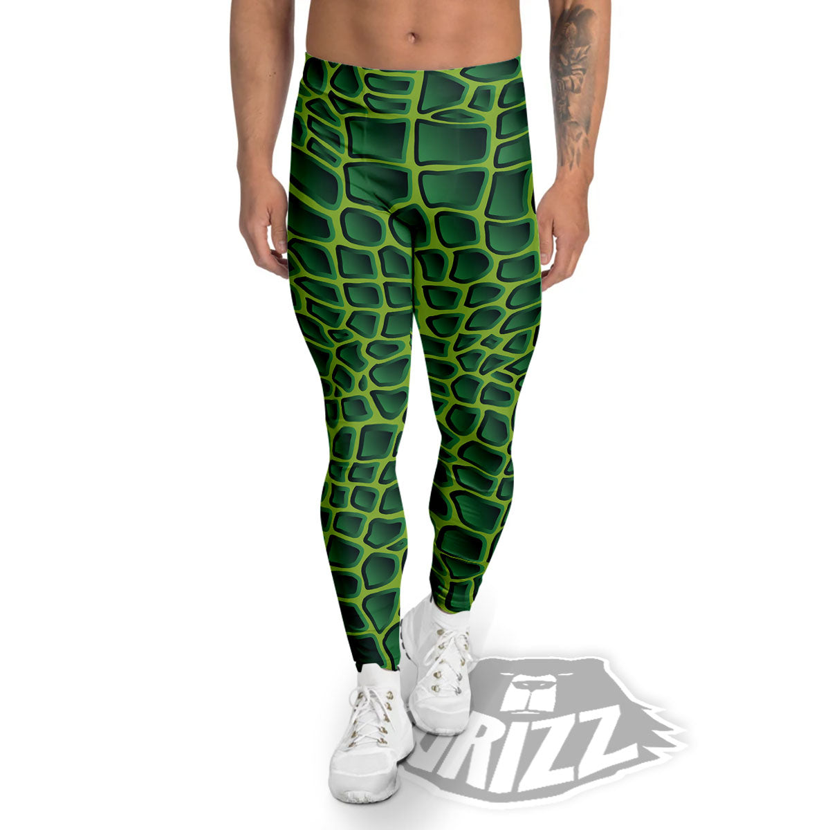 Snakeskin Green Print Men's Leggings-grizzshop