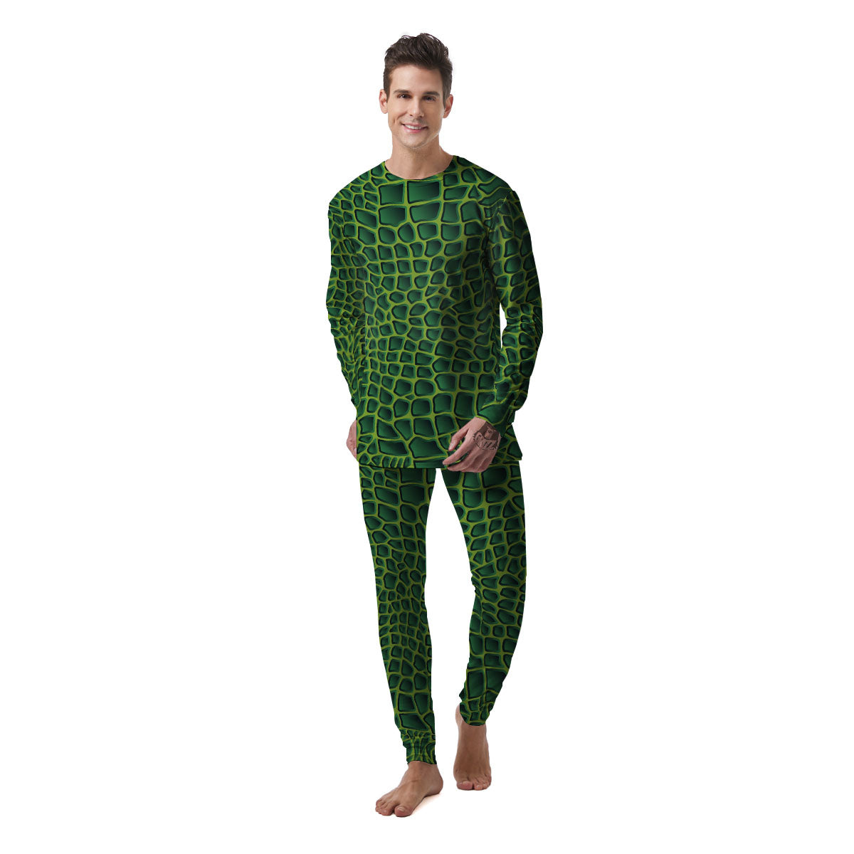Snakeskin Green Print Men's Pajamas-grizzshop