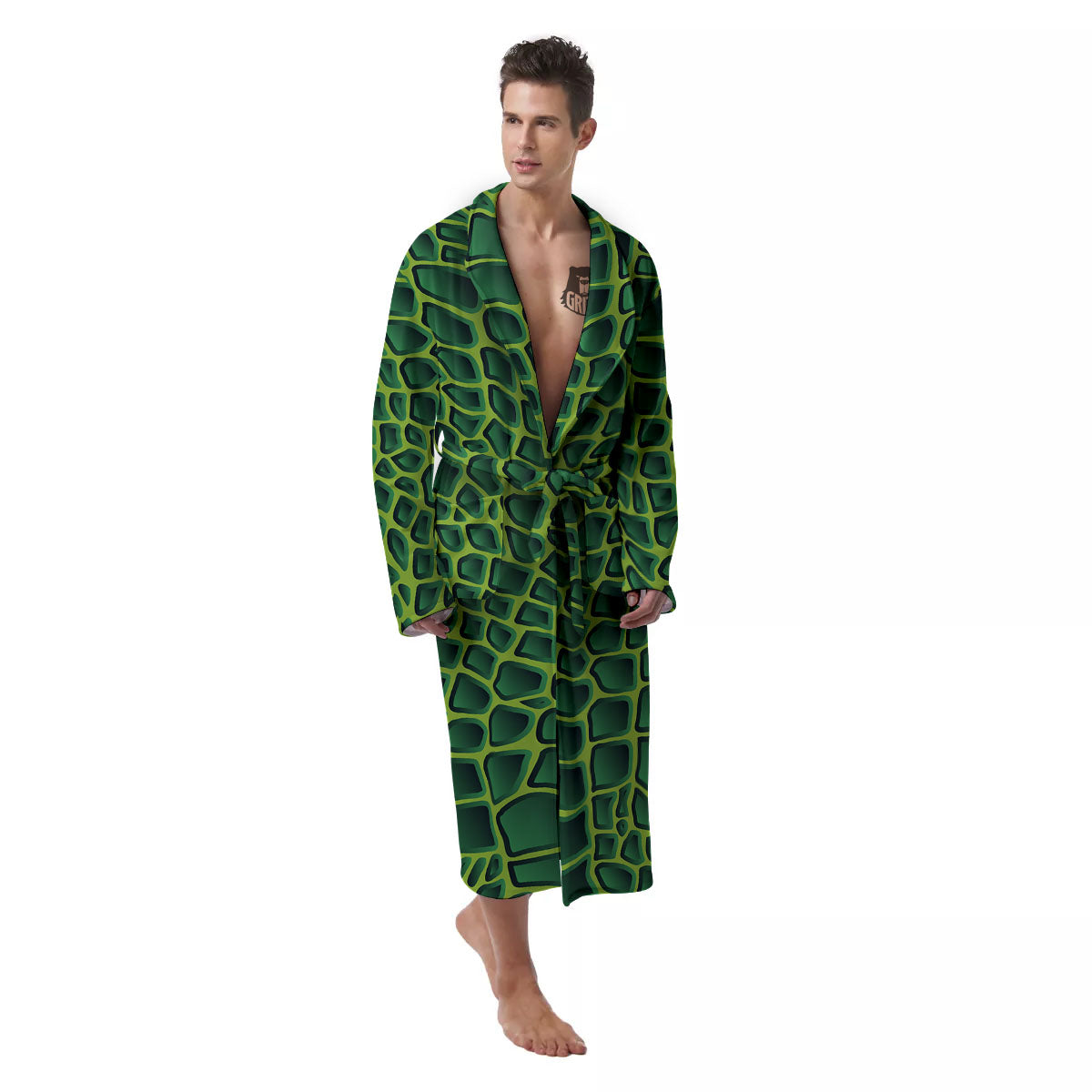 Snakeskin Green Print Men's Robe-grizzshop