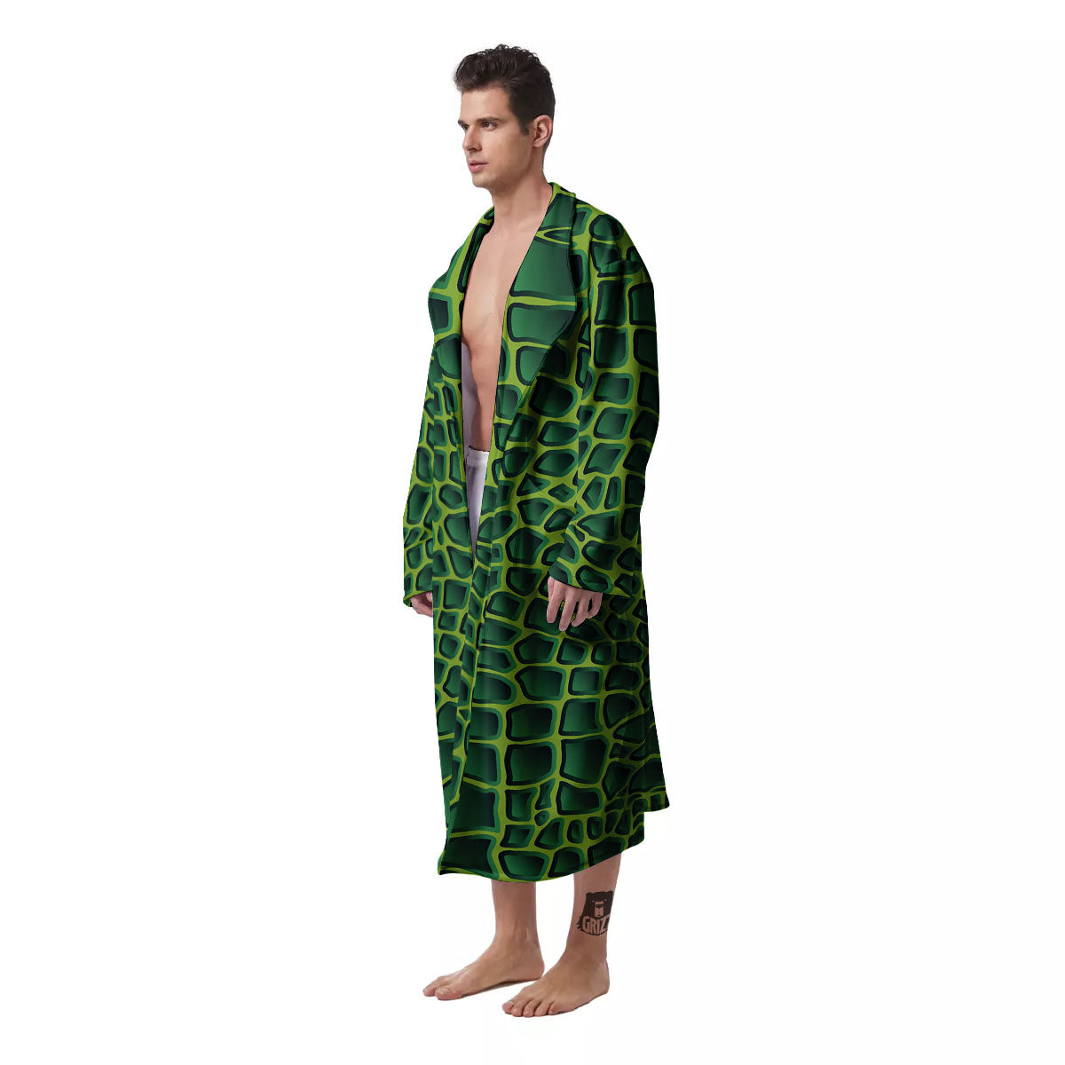 Snakeskin Green Print Men's Robe-grizzshop