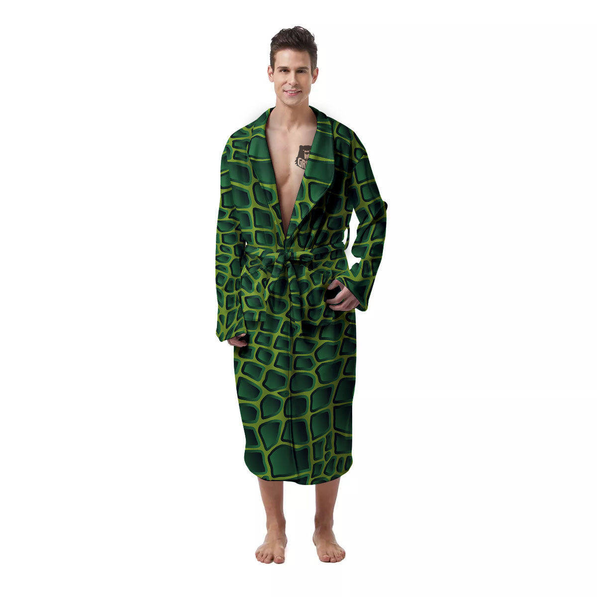 Snakeskin Green Print Men's Robe-grizzshop