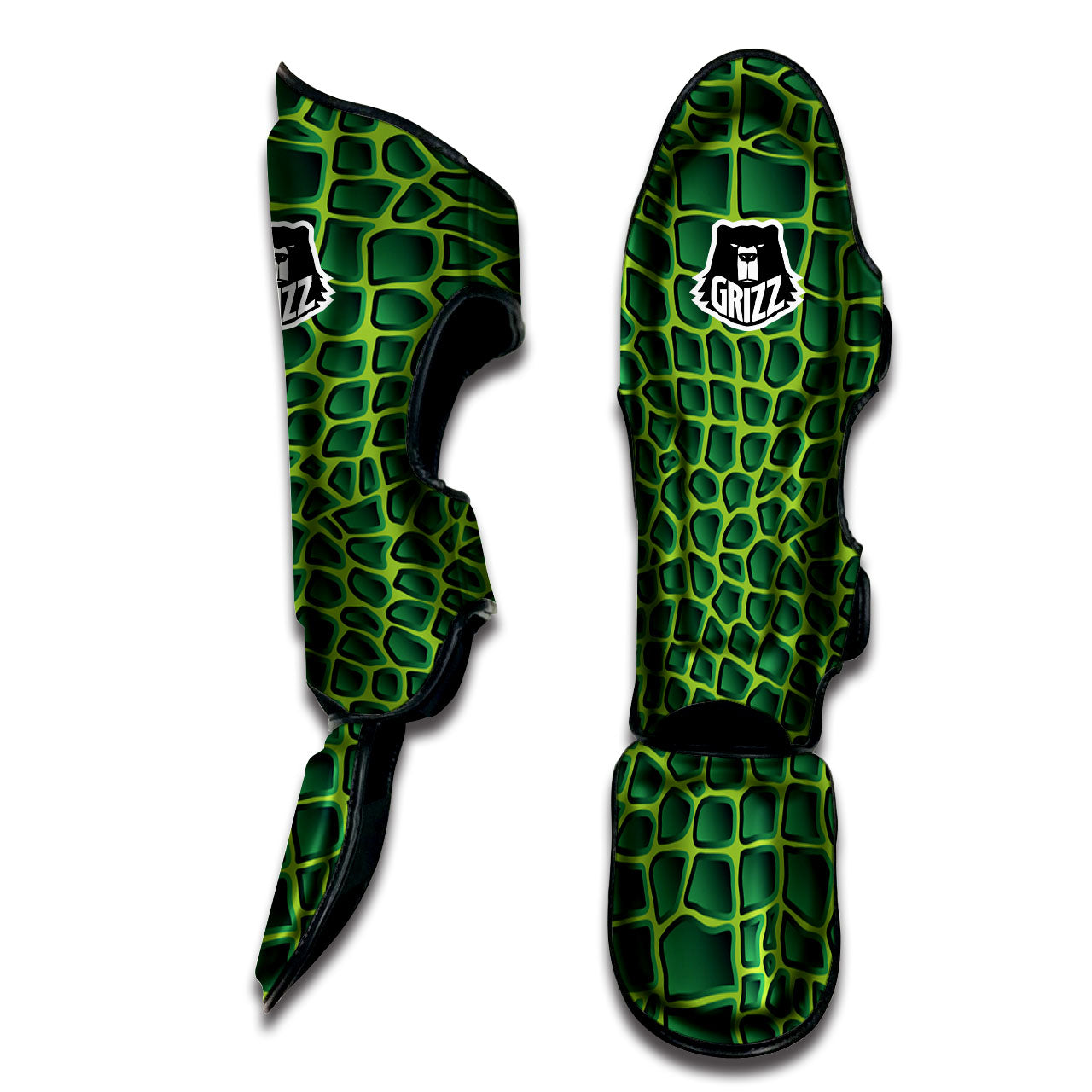 Snakeskin Green Print Muay Thai Shin Guards-grizzshop