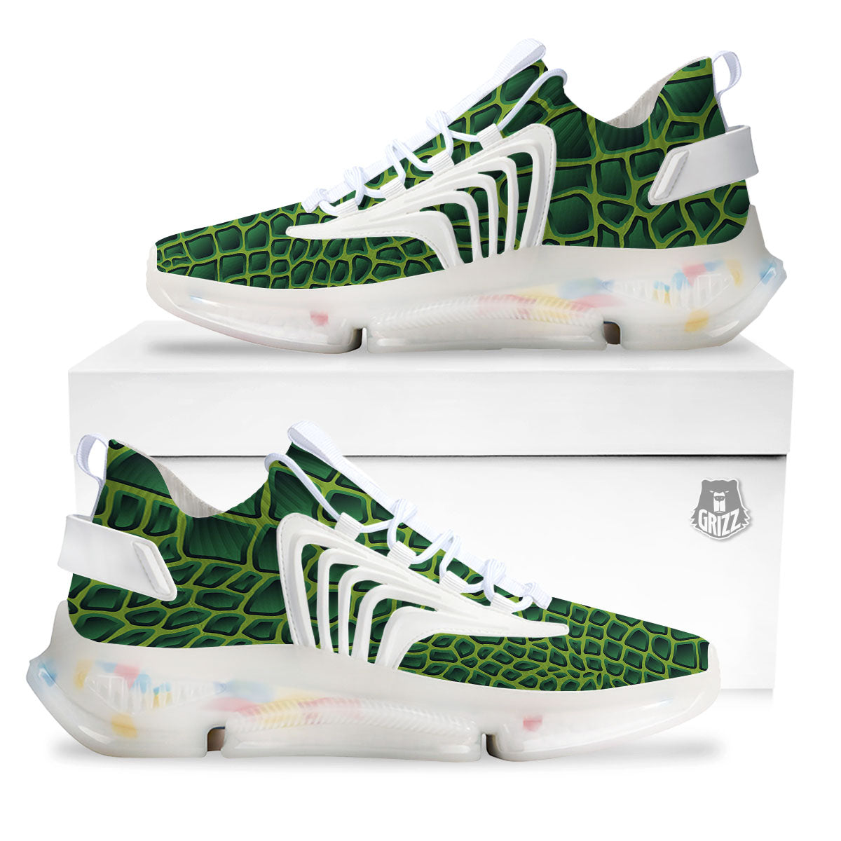 Snakeskin Green Print White Gym Shoes-grizzshop