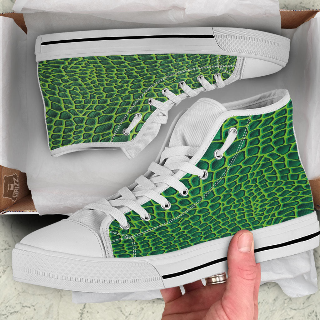 Snakeskin Green Print White High Top Shoes-grizzshop