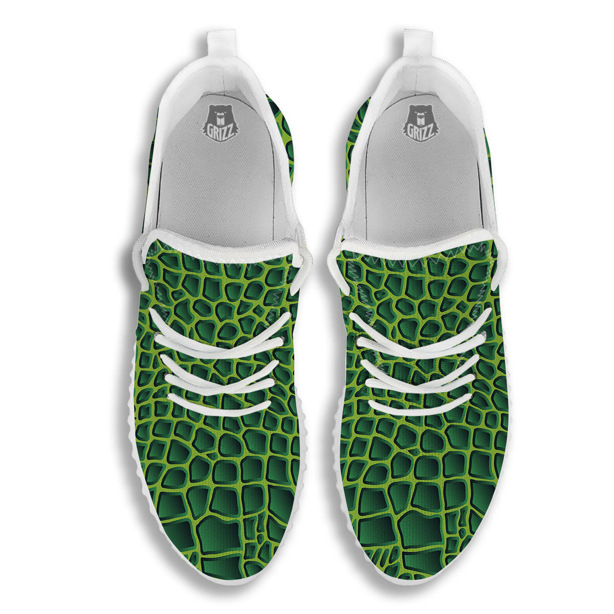 Snakeskin Green Print White Walking Shoes-grizzshop